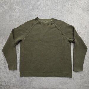 REI Cooperative Sweater Mens Large Green Waffle-Knit Cotton Pullover Lightweight